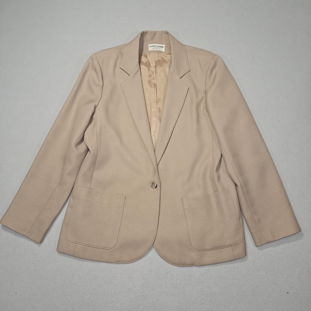 VTG Alfred Dunner 90s Blazer & Skirt Suit Set Tan Beige Sz 12/16 - Picture 2 of 10